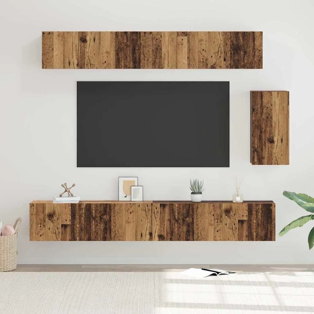 TV szekrény garnitúra 6 pcs Régi fa 100 x 30 x 30 cm Faanyag
