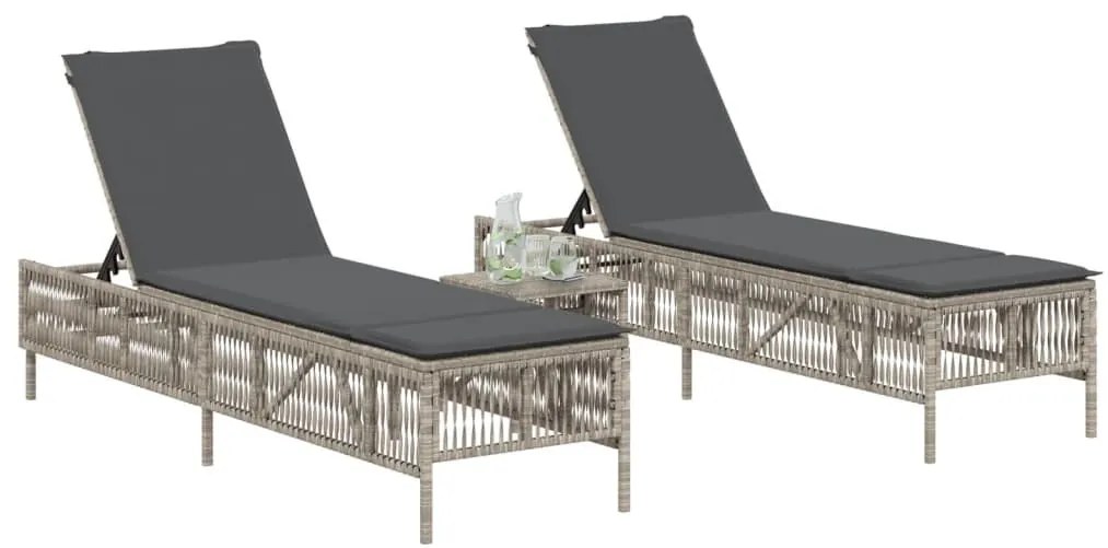 2 db világosszürke polyrattan napozóágy párnával