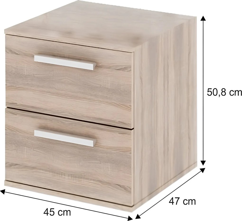 Alacsony szekrény 2 fiókkal keskeny, DTD laminált, tölgy sonoma, DUNAJ TYP9