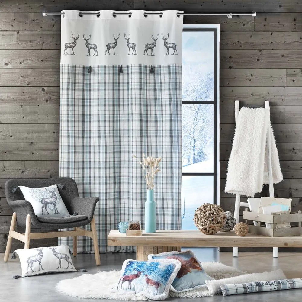 Fehér-kék függöny 140x240 cm Megeve – douceur d'intérieur