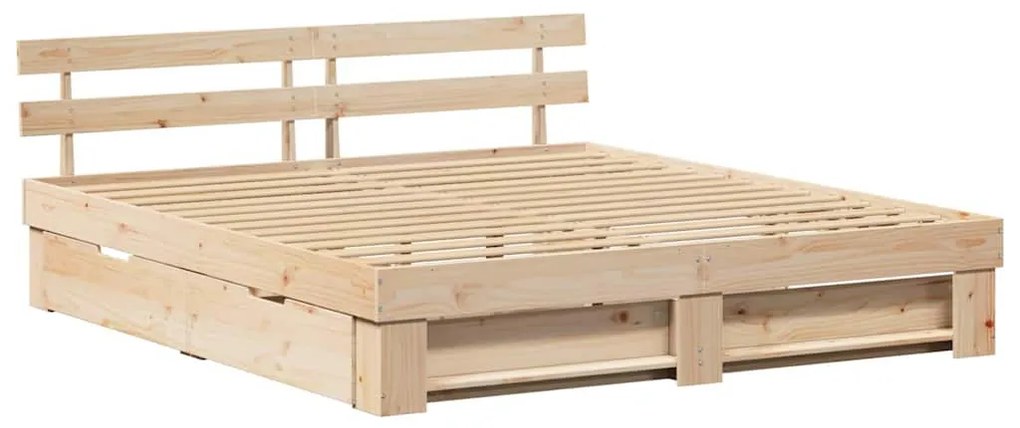 Ágykeret fejtámlával fiókkal Barna 200 x 200 cm Tömör fenyőfa