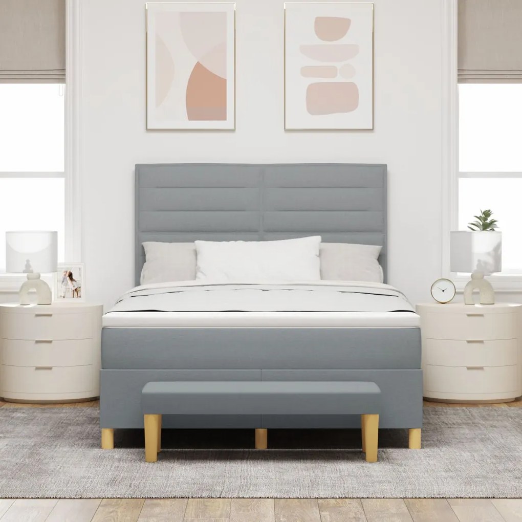Box Spring Ágy Matrac &amp; Pad Világosszürke 140x190 cm Szövet
