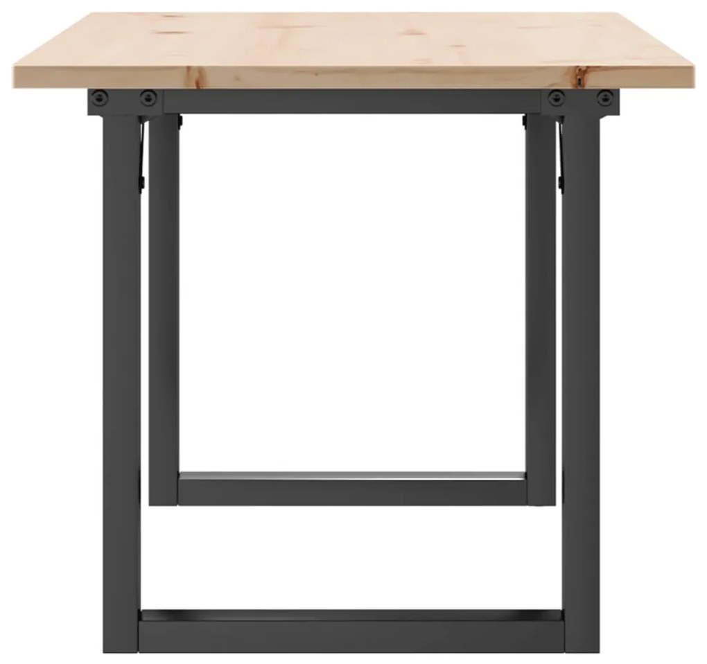 Tömör fenyőfa és acél dohányzóasztal O-vázzal 100x50x45 cm
