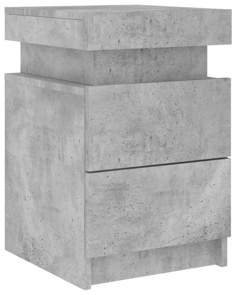2 db betonszürke éjjeliszekrény LED-világítással 35x39x55 cm