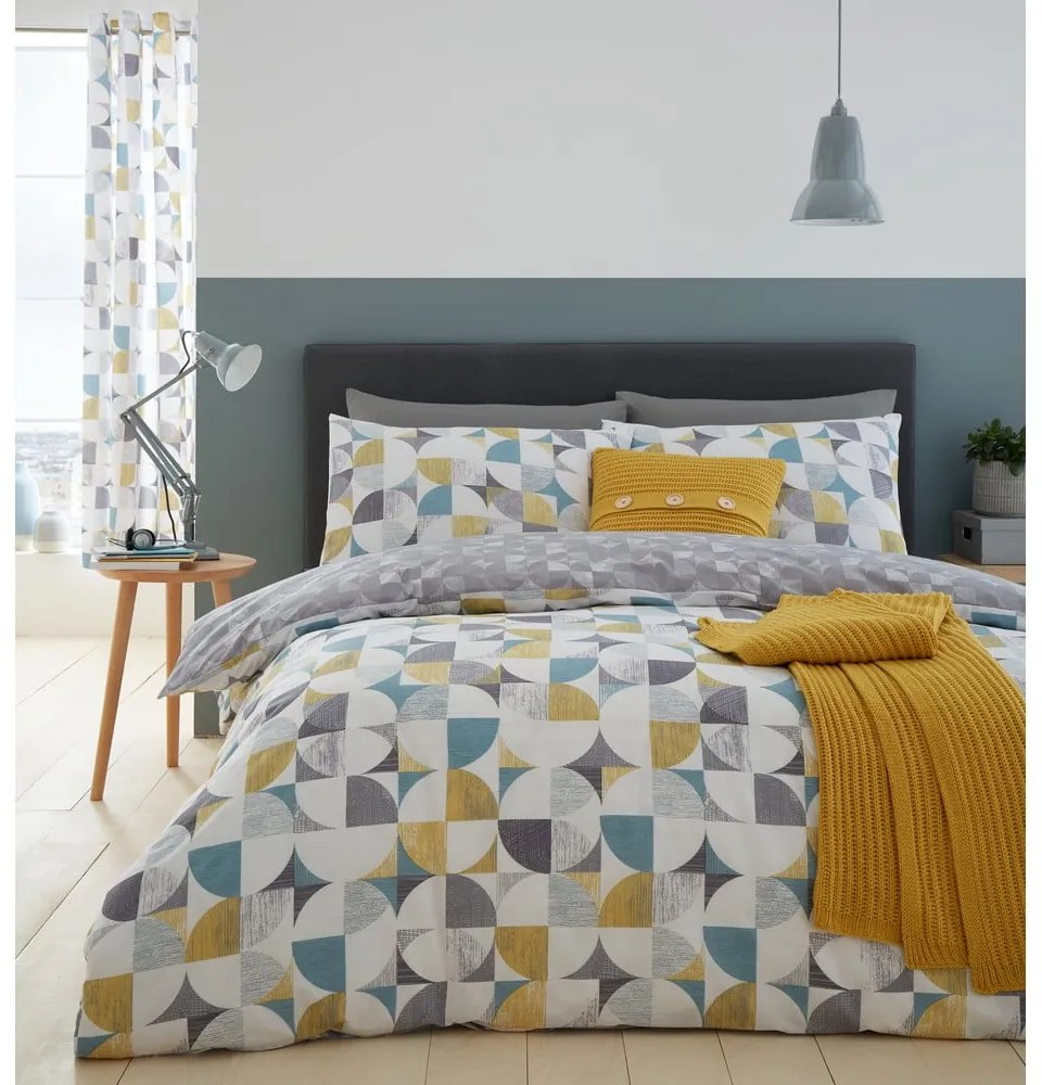 Szürke kétszemélyes-hosszabbított ágyneműhuzat 230x220 cm Retro Circles – Catherine Lansfield