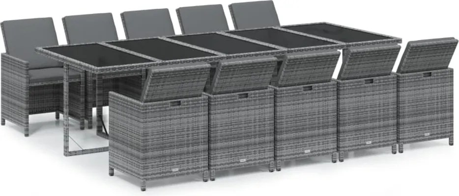 vidaXL 11 részes szürke polirattan kerti étkezőgarnitúra párnákkal