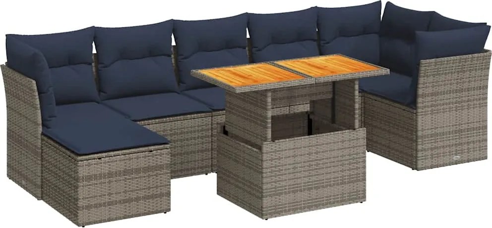 vidaXL 8 részes szürke polyrattan kerti ülőgarnitúra párnákkal