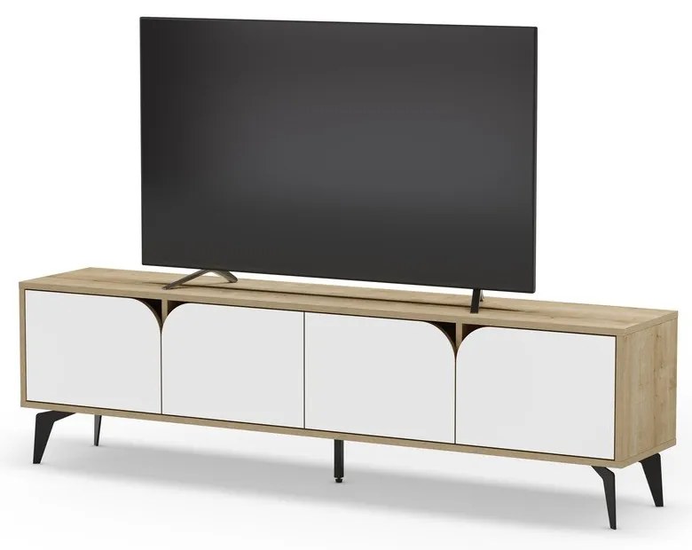 Fehér-natúr színű TV-állvány tölgyfa dekorral 180x51 cm Nola – Marckeric