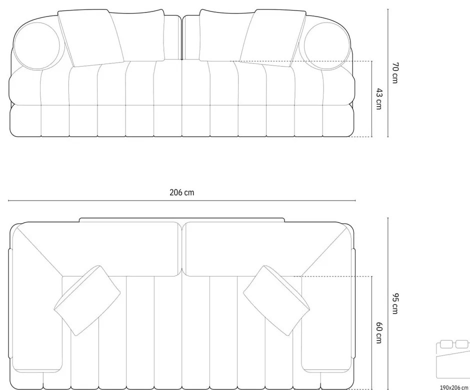 Barna bársony kinyitható kanapé 206 cm Kemi – Cosmopolitan Design