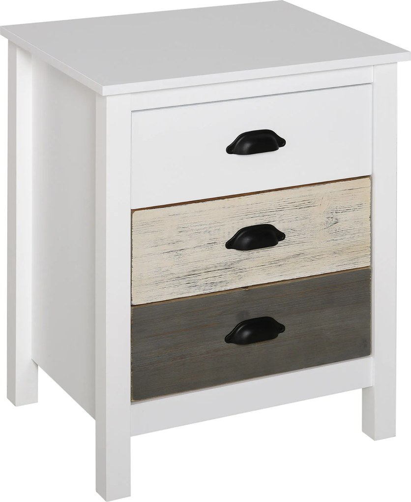 HOMCOM Modern Éjjeli Szekrény 3 Fiókkal 50x38x65 cm Fehér | Aosom