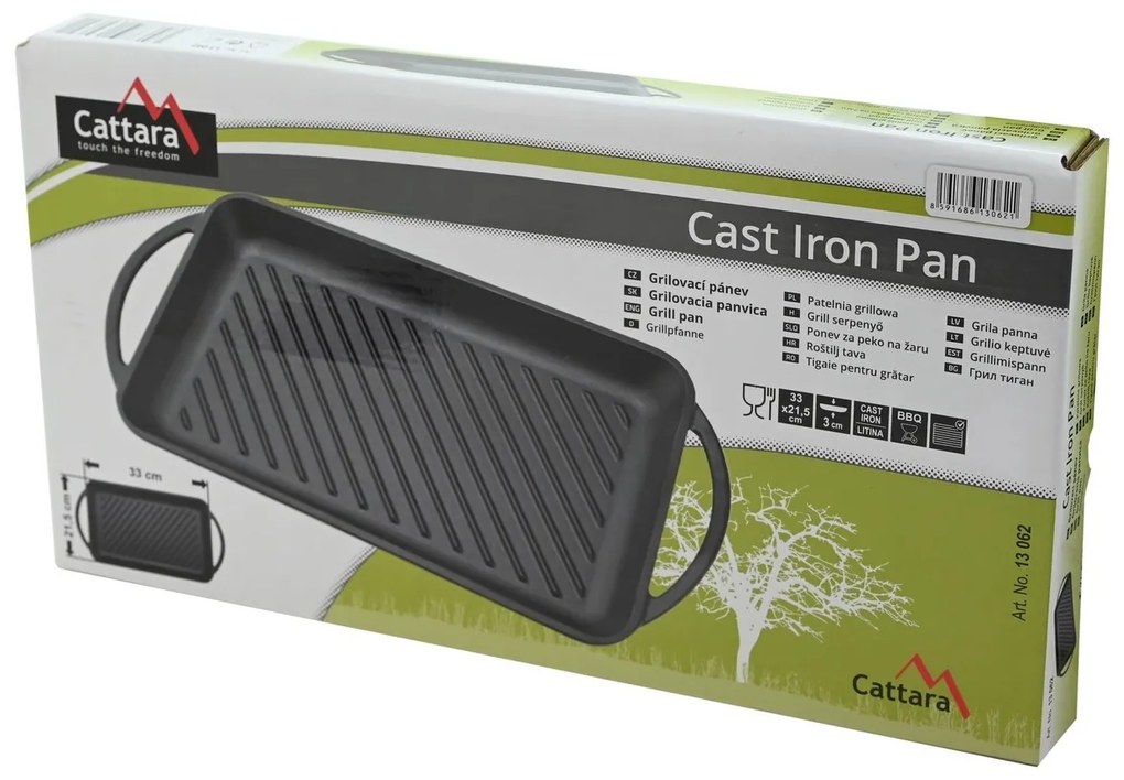 Cattara 13062 Grill serpenyő fogantyúval öntöttvas, 33 x 21,5 cm