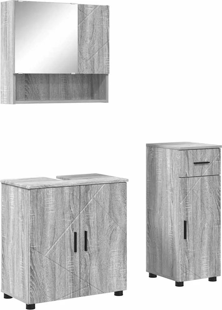 vidaXL Fürdőszoba bútor szett 3 pcs Szürke Sonoma Faanyag & Fém