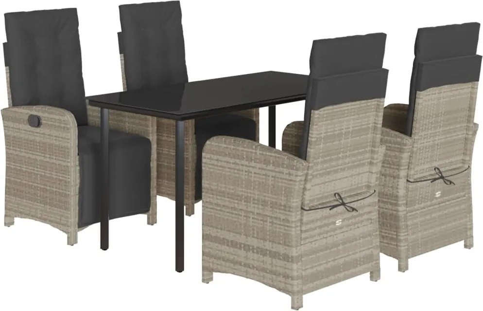 vidaXL 5részes világosszürke polyrattan kerti étkezőgarnitúra párnával