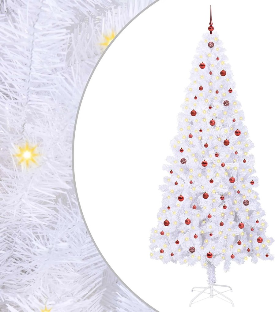 vidaXL Mű karácsonyfa 300 LED-del állvánnyal Fehér 240 cm PVC és Acél