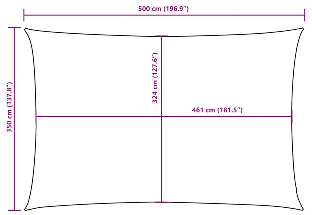 krémszínű téglalap alakú oxford-szövet napvitorla 3,5 x 5 m