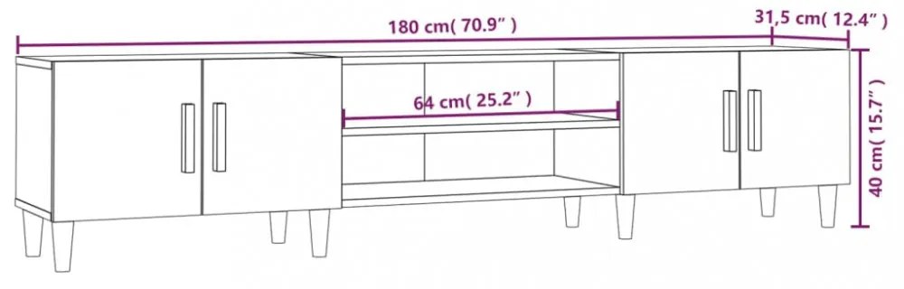 betonszürke szerelt fa TV-szekrény 180x31,5x40 cm