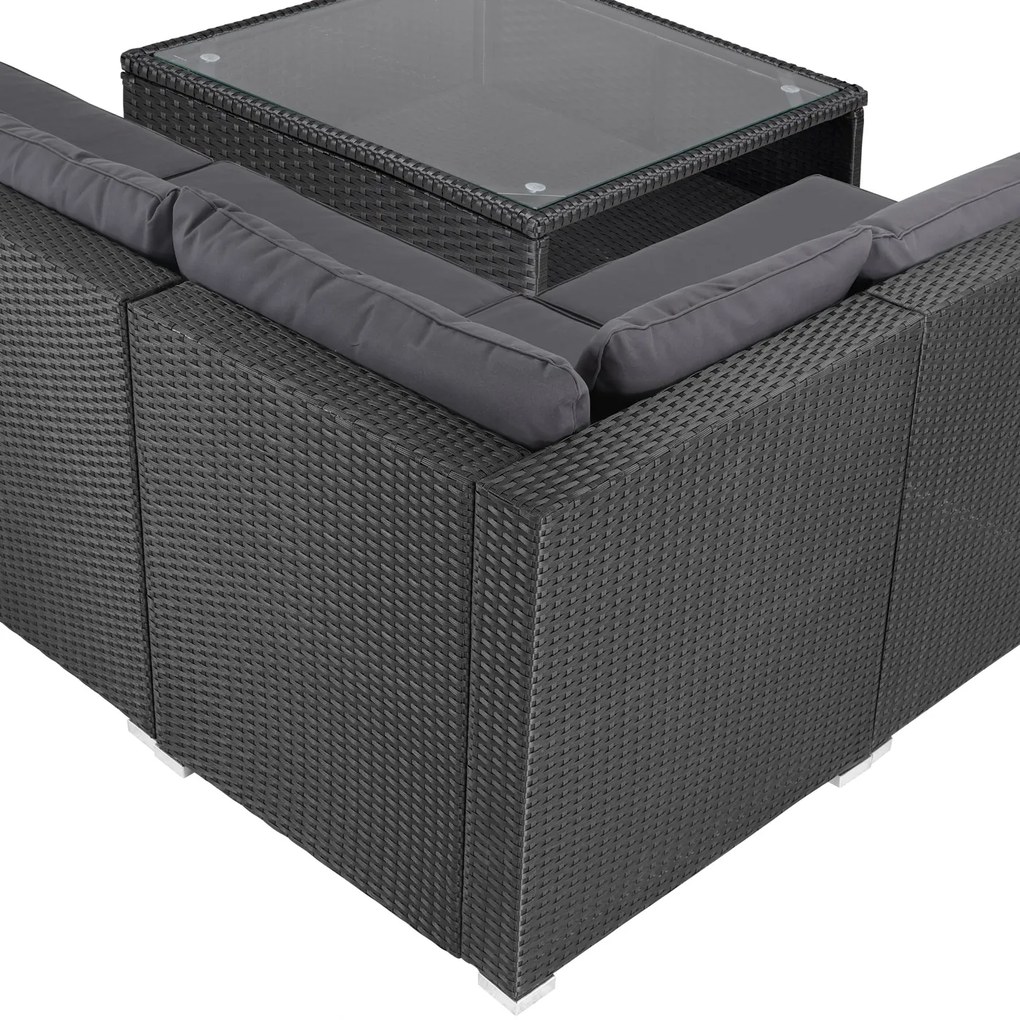 Deuba XXL kerti polyrattan szett - fekete/antracit párnák