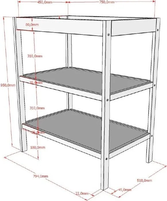 Barna bükkfa pelenkázó asztal Dino – Vipack