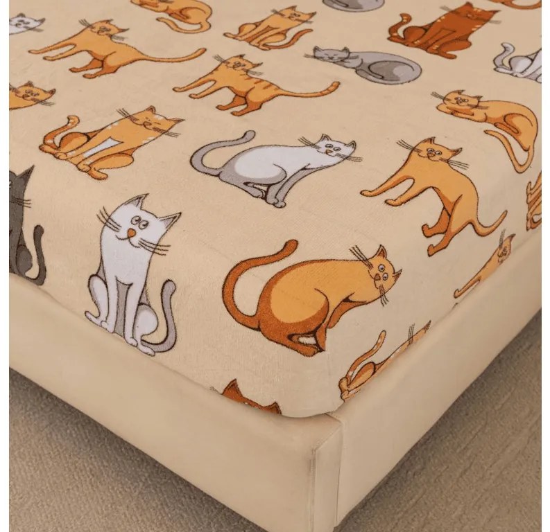 Mikroplüss lepedő COLORED CATS 90x200 cm krémszínű