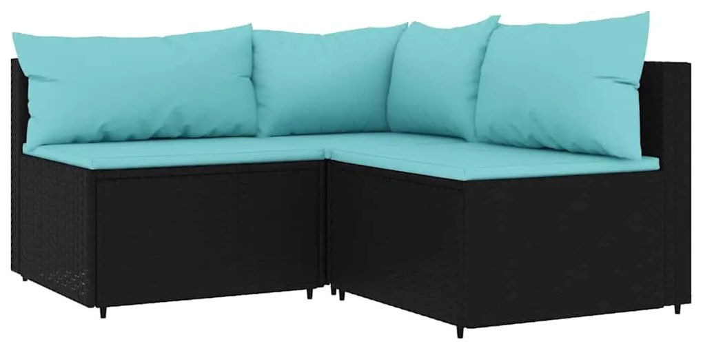 4 részes fekete polyrattan kerti ülőgarnitúra párnákkal