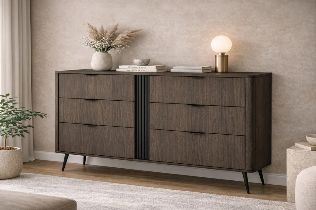 Edrin komód 163 cm fiókokkal - dunin tölgy / fekete