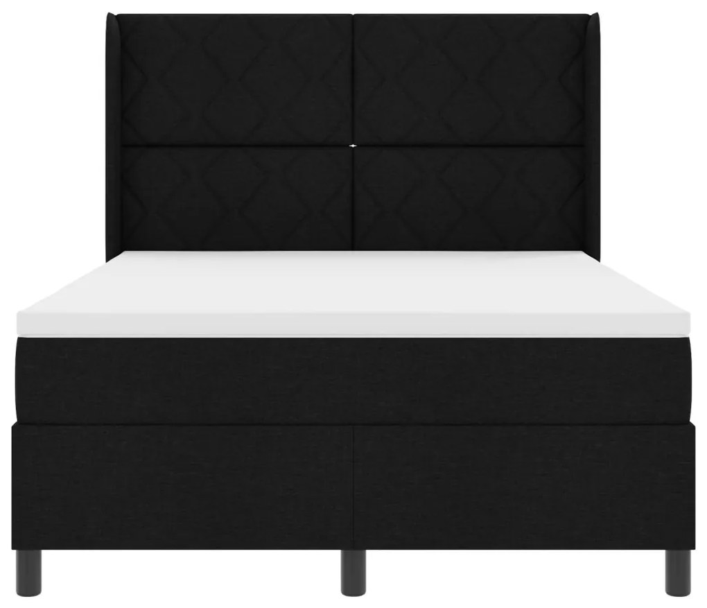 Box Spring Ágy Matrac & LED - Fekete, 140x200 cm, Szövet
