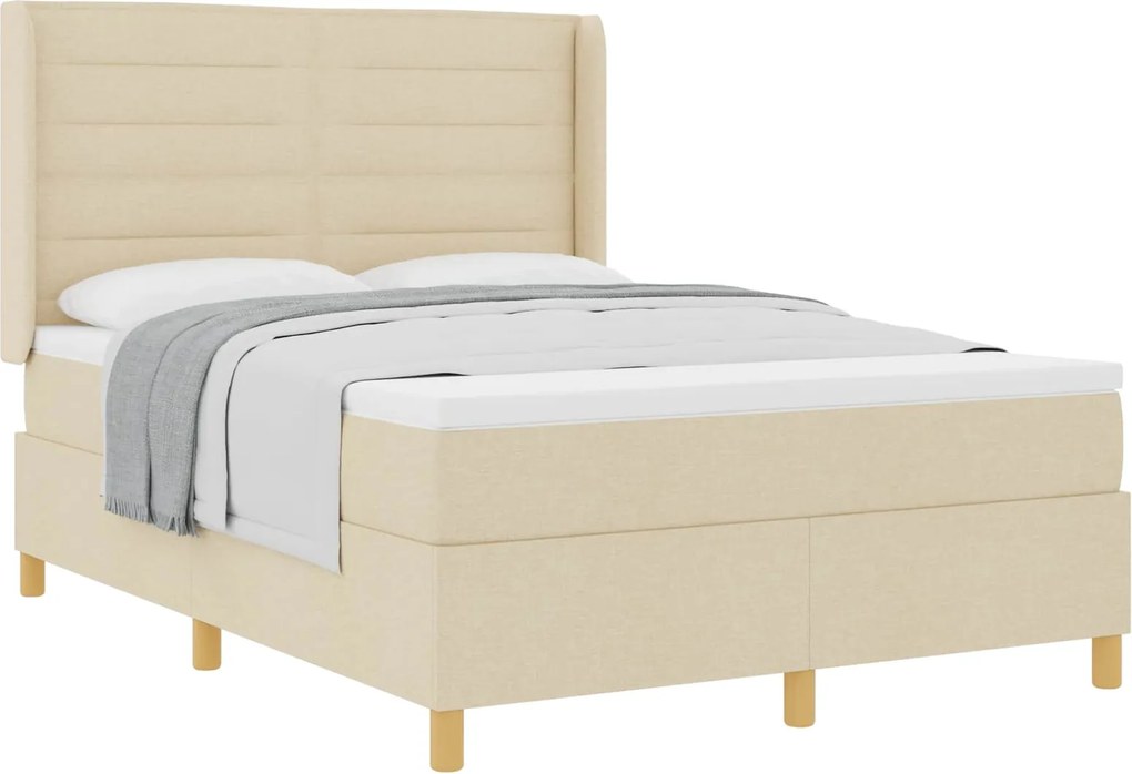 vidaXL Boxrugós ágy matracmal fejtámlával Krém 140 x 200 cm szövet