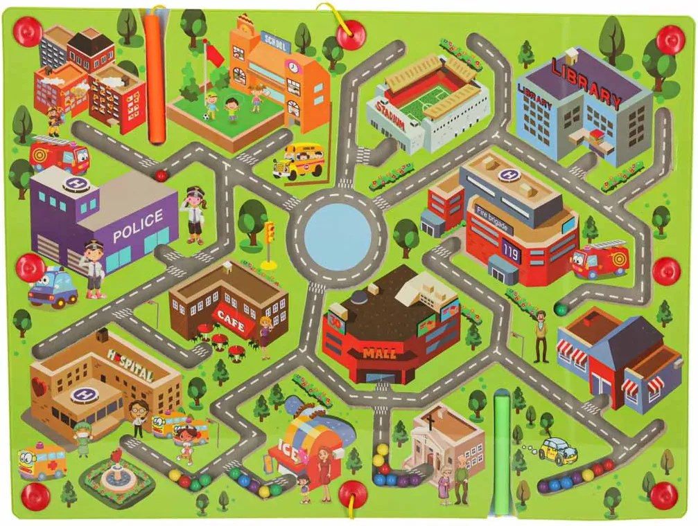 Mágneses fa tábla labirintus játék utazáshoz nagyváros 2 játékosnak