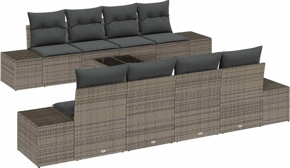 vidaXL Kerti Kanapé Szett párnával tárolóval 8 pcs Szürke polirattan