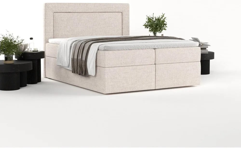 Bézs ágyneműtartós boxspring ágy 200x200 cm Imagine – Maison de Rêve