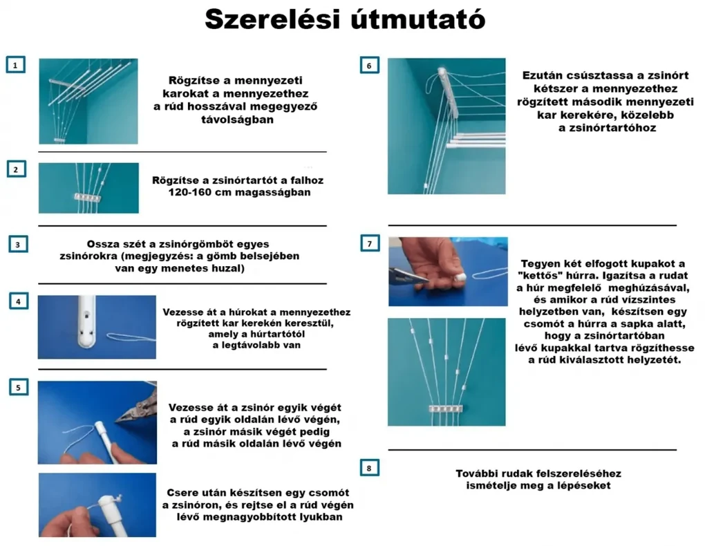 Ideal Mennyezeti ruhaszárító 6 rúddal, 150 cm, 150 cm | BIANO
