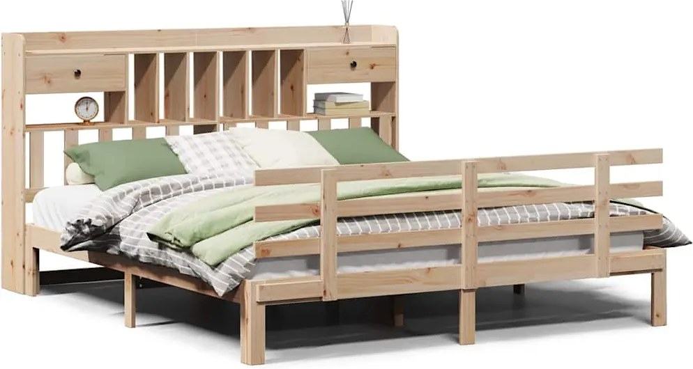 vidaXL tömör fenyőfa könyvespolcos ágy matrac nélkül 180 x 200 cm