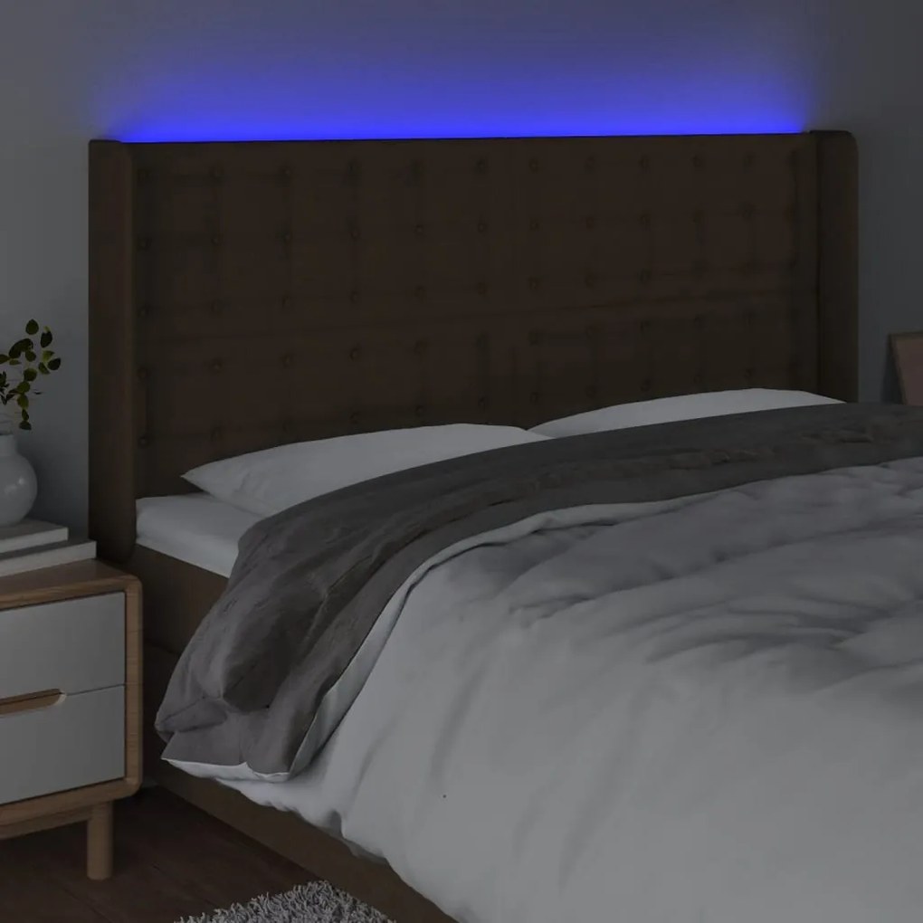 sötétbarna szövet LED-es fejtámla 163x16x118/128 cm