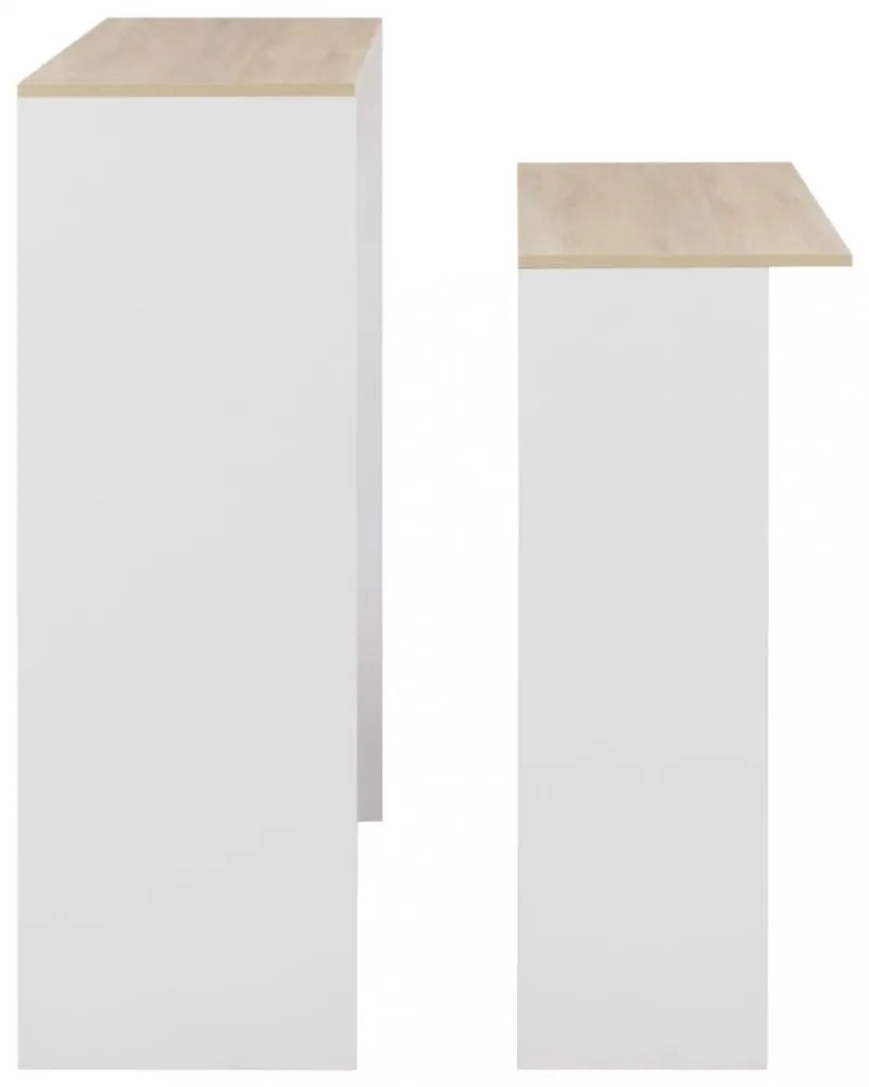 fehér és tölgyszínű bárasztal 2 asztallappal 130 x 40 x 120 cm