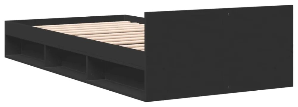 fekete szerelt fa ágykeret fiókkal 100 x 200 cm
