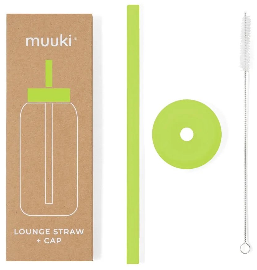 Szilikon szívószál tisztítókefével-fedéllel Electric Lime – Muuki
