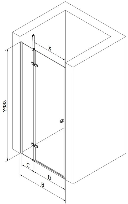 Mexen Roma, 1 szárnyú nyitható ajtó 105 x 190 cm, 6 mm átlátszó üveg, króm profil, 854-105-000-01-00-D
