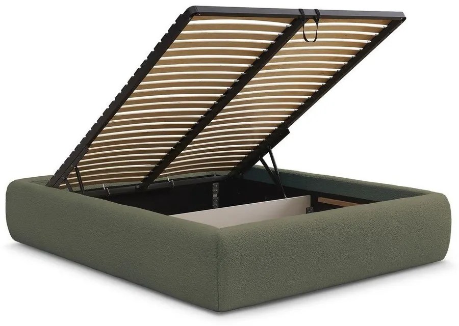 Sötétzöld kárpitozott ágyneműtartós franciaágy ágyráccsal, ágytámla nélkül 180x200 cm Inera – Bobochic Paris