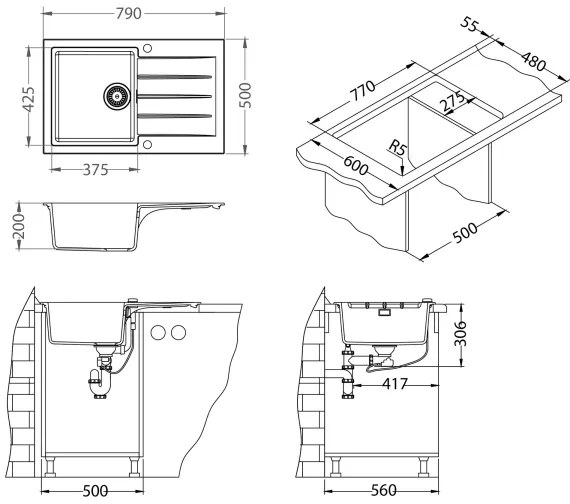 ALVEUS SETA23231 - Konyhai mosogató CADIT + MINTAS mosogatócsaptelep 34 cm gránit/fekete