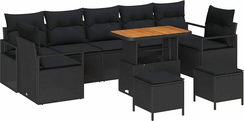 vidaXL Kerti Kanapé Szett párnával 10 pcs Fekete polirattan