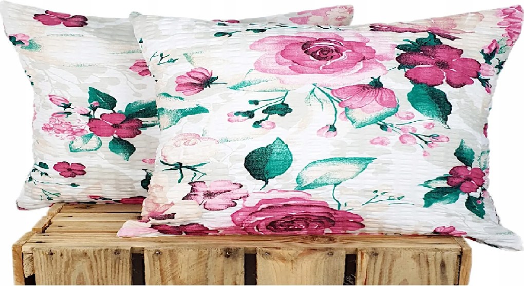 Prémium kéreg párnahuzat 100% pamut Csokrok Bazsarózsa virágok amaránt 30x50