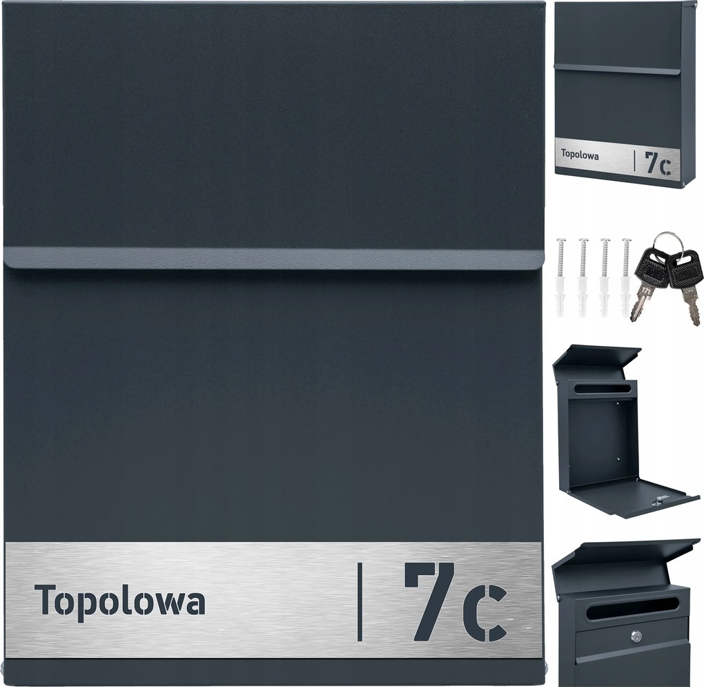 Antracit Postaláda Slim Levél Laminált Gravírozás