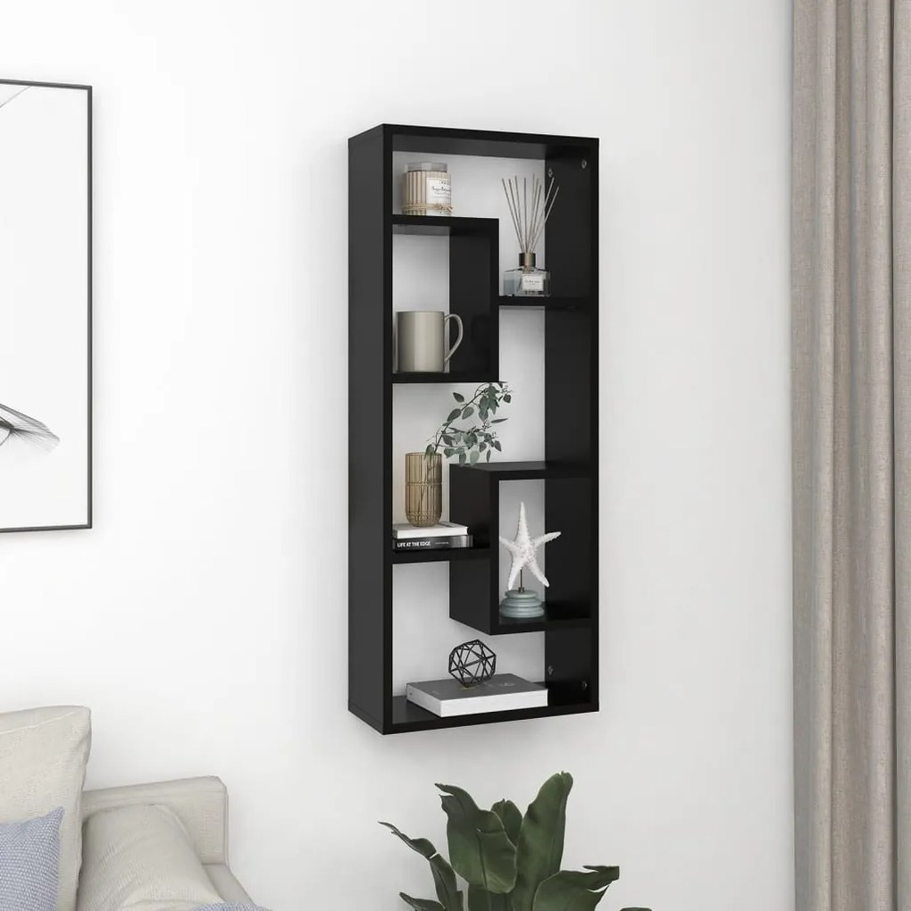 fekete szerelt fa fali polc 36 x 16 x 90 cm