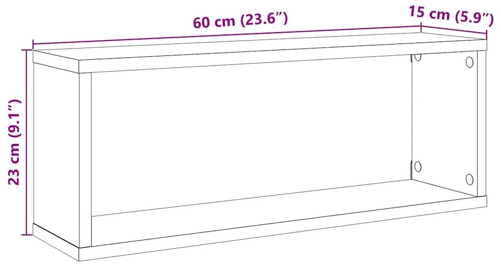 2 db antik fa színű szerelt fa fali kockapolc 60 x 15 x 23 cm