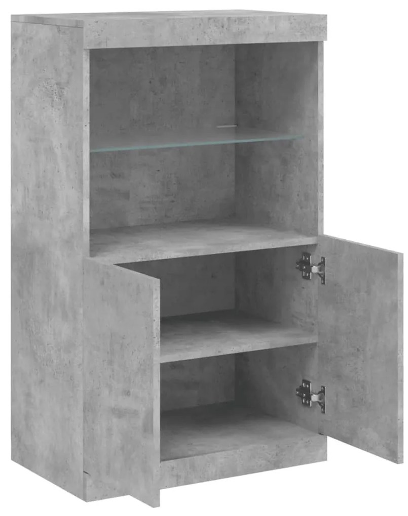 betonszürke tálalószekrény LED-világítással 60,5 x 37 x 100 cm