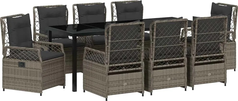 vidaXL Kert étkező szett 9 pcs Szürke polirattan