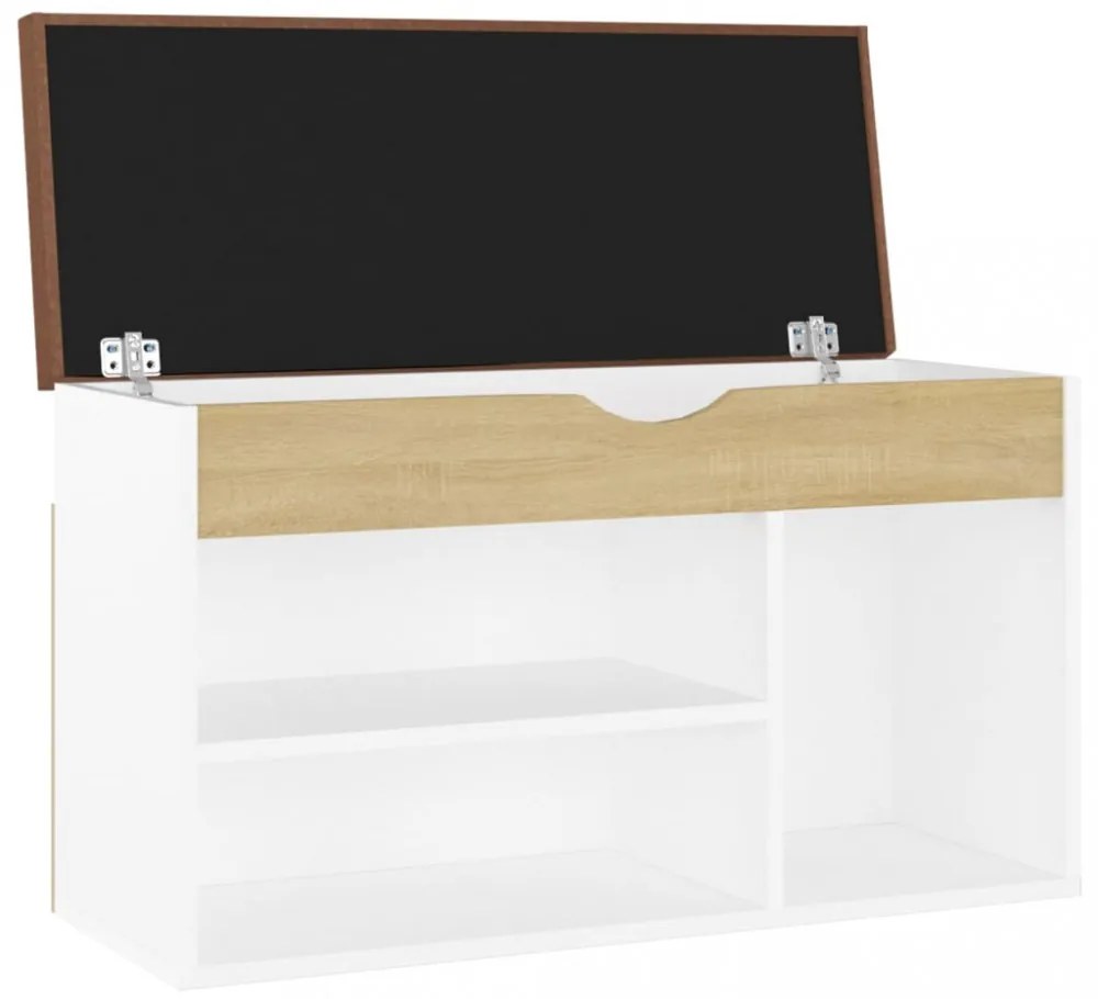 fehér-sonoma szerelt fa cipőtároló pad párnával 80 x 30 x 47 cm