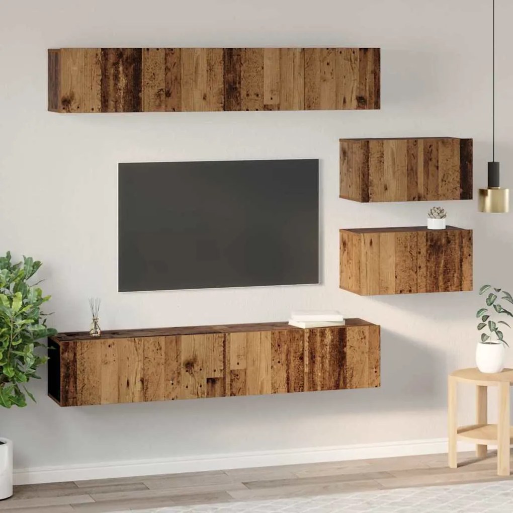 TV Szekrény Szett 6 pcs Régi fa Közepes Faanyag