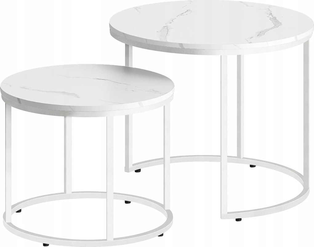 Dohányzóasztal kerek szett 2db-os márvány lábak fehér