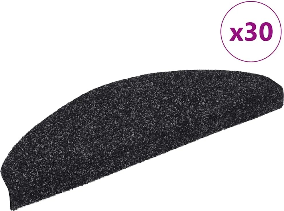 vidaXL öntapadós lépcsőszőnyegek 30 db 65 x 21 x 4 cm fekete félkör alakú nagy